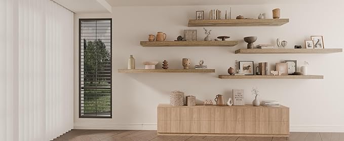 48 Inch Floating Shelves, 8 Inch Deep Floating Shelves for Wall, 5 Tier Hanging Wall Shelf with Invisible Brackets, Wall Mounted Display Shelves for Bathroom, Bedroom, Living Room,5 Tier-Ruum Studio Home