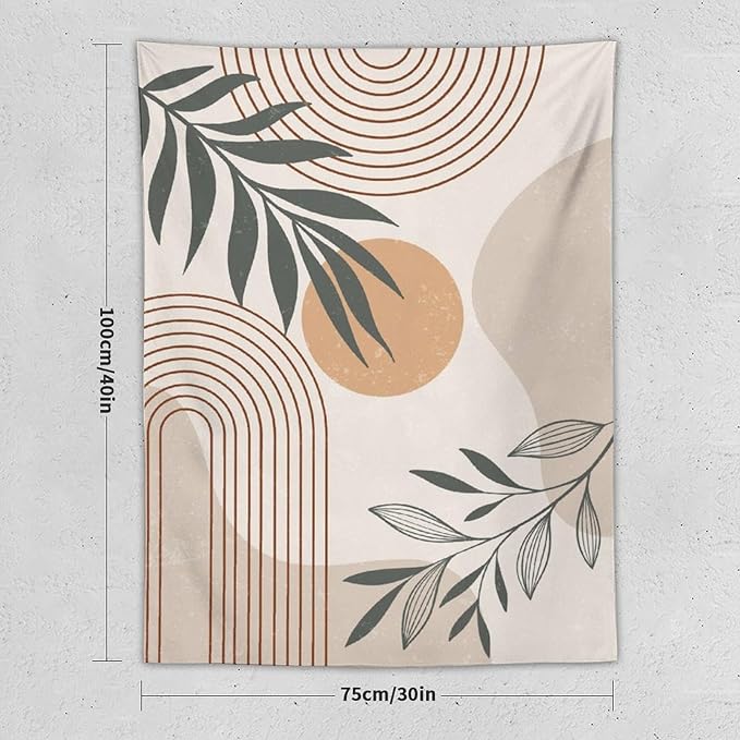 Abstract Boho Tapestry, Mid Century Tropical Tree Leaves Modern Geometric Arch Bohemian Botanical Tapestry, Home Aesthetic Wall Hanging Art Decor for Living Room Bedroom Dormitory 60x60 Inch-Ruum Studio Home