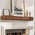 48x8x5 Fireplace Mantel - Handcrafted Hollow Rustic Solid Wood Wall Mounted Floating Shelf with Invisible Heavy Duty Wood Bracket (Weathered Brown)-Ruum Studio Home