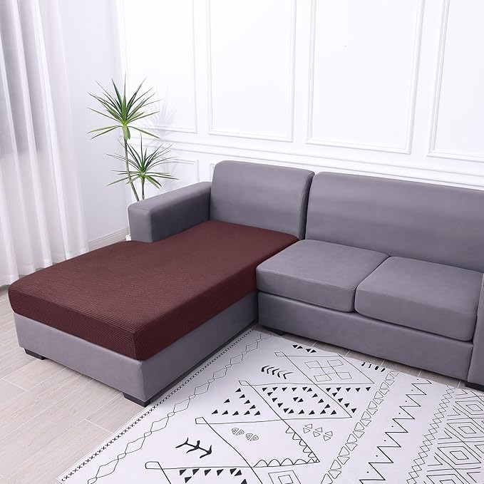 hyha Waterproof Sectional Couch Covers, Non Slip Sofa Couch Cushion Covers L Shape, Thick Stretch Jacquard Fabric, Washable Sofa Slipcovers with Elastic Bottom (1 Piece for Chaise, Chocolate)-Ruum Studio Home