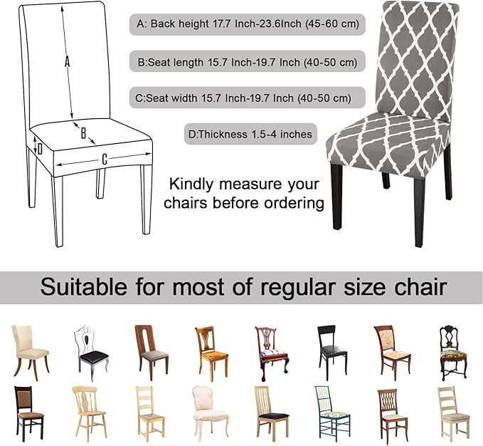 JQinHome Dining Room Chair Covers Set of 8, High Stretch Chair Slipcover Removable Washable Chair Seat Protector Cover for Home Party Hotel Wedding Ceremony (Grey White)-Ruum Studio Home
