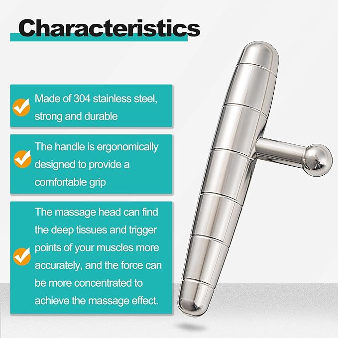 2 in 1 Trigger Points Massage Tool Stainless Steel T-Bar Deep Tissue Massage Tool for Pain Relief Full-Body Fascial Relaxation – Ideal for Shoulders, Neck, Legs, and Arms – Perfect for Sports Therapy-Ruum Studio Home