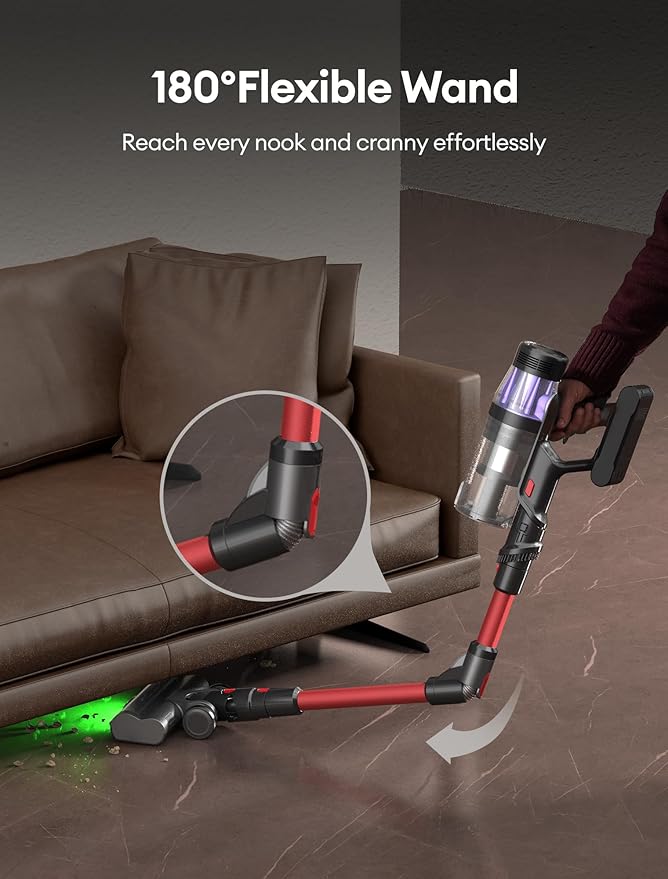 Ultenic Cordless Vacuum Cleaner, 550W/50Kpa, 60Mins Runtime, 180°Bendable Wand, Anti-Tangle Brush, Stick Vacuum Cordless with Charging Dock, Handheld Vacuum for Pet Hair/Carpet/Floor/Car, U16 Flex-Ruum Studio Home