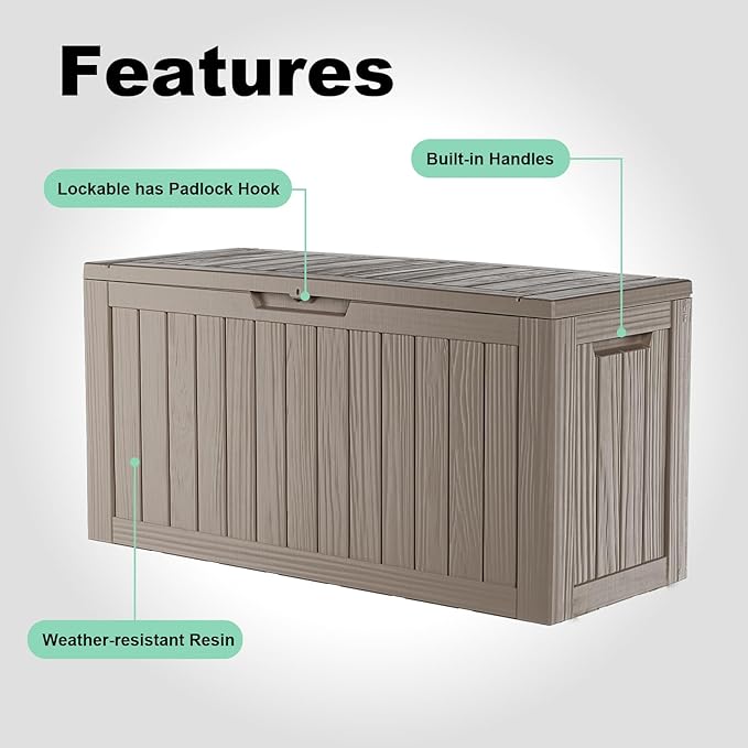 DRATO 80 Gallon Large Deck Box, Outdoor Storage Box for Patio Furniture, Patio Cushions, Gardening Tools, Pool Supplies 480lbs Weight Capacity,Waterproof Resin Storage Boxes-Ruum Studio Home