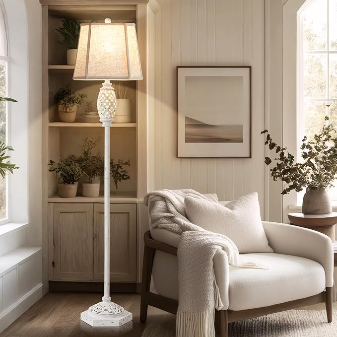 Luvkczc Rustic Floor Lamp with Floral Cutouts & Light, Vintage Farmhouse Style Standing Lamp Resin Floor Lamps for Living Room, Bedroom,Study (Bulb Included)-Ruum Studio Home