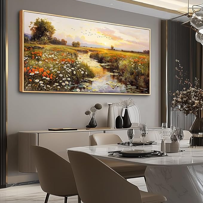 PHAOHUAXM Large Canvas Wall Art For Living Room Wall Decor For Bedroom Watercolour Painting Office Decoration Countryside Sunrise Scenery Wall Picture Home Decor Ready To Hang 30x60 In Wood Framed-Ruum Studio Home