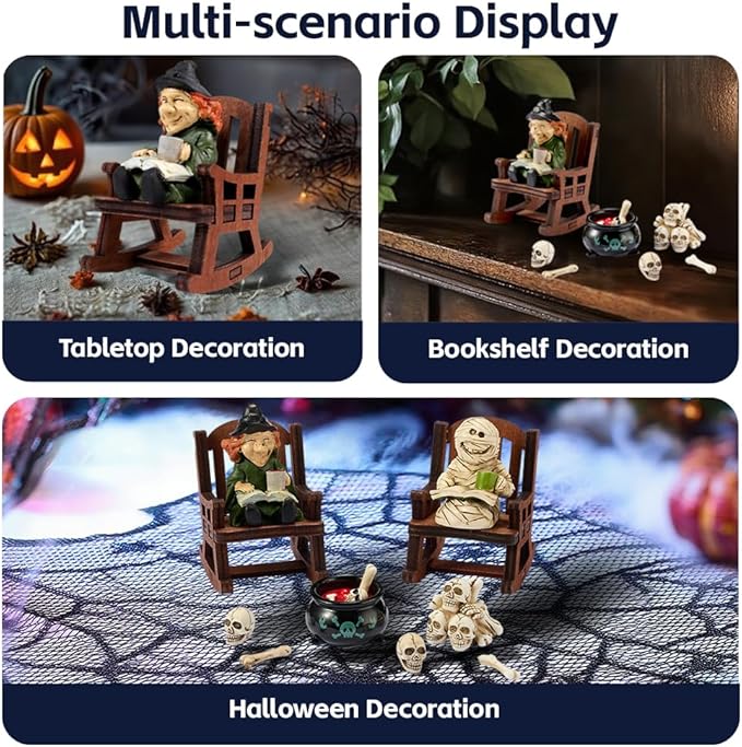 Halloween Fun Miniature Witch Figurine,Gothic Horror Resin Witch Decor,for Bookshelf Decor,Desk Trinkets,Collectible,Party Gifts-Ruum Studio Home