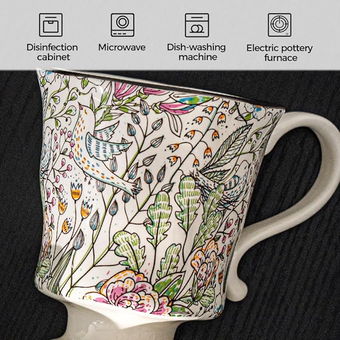 360ml -12.17oz Painted Garden floral Ceramic Mug - Cute Espresso Latte Shot Cup - Gift for Women, Dishwasher Safe-Ruum Studio Home