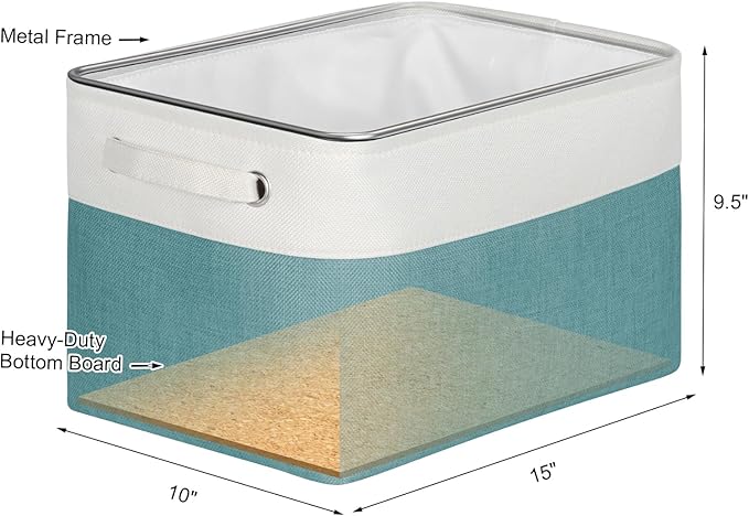 Kntiwiwo Foldable Storage Bins 15" x 10" x 9.5" Fabric Storage Basket Cube with Handles Large Linen Closet Organizer Bins for Organizing Shelf Home, Set of 3, Teal-Ruum Studio Home
