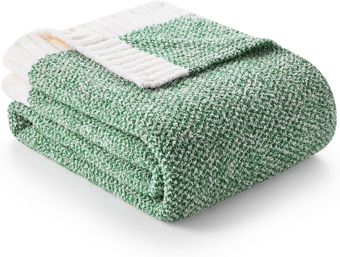 Snuggle Sac Green Blanket Twin Size Bedding Blankets, Super Soft Warm Cozy Knit Blankets for Sofa, Bed, Living Room, Heather Green, 60x80 inches,-Ruum Studio Home