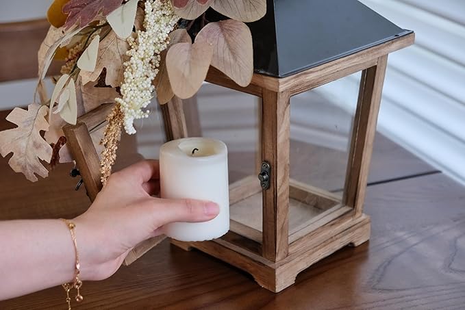 Fall Themed Decorative Wooden Hurricane Candle Lantern - Candle Holder Fall Decor for Home Farmhouse Indoor Outdoor Table Shelf - 14" Tall-Ruum Studio Home