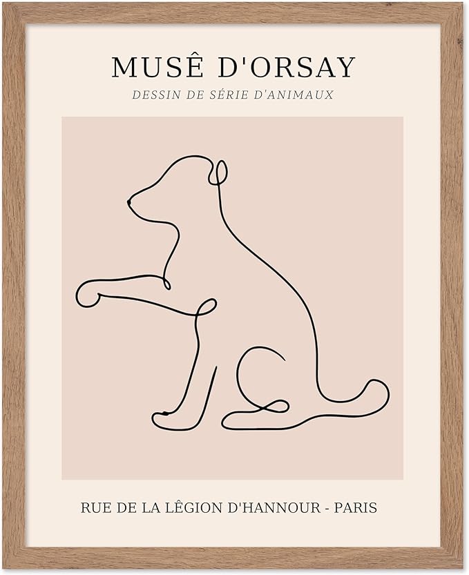 Poster Master Vintage Poster - Retro One Line Dog Drawing Print - Dog Art - Minimal Gift for Men, Women, Animal Lover - Abstract Wall Decor for Home, Office, Bedroom, 11x14 Beige Framed-Ruum Studio Home