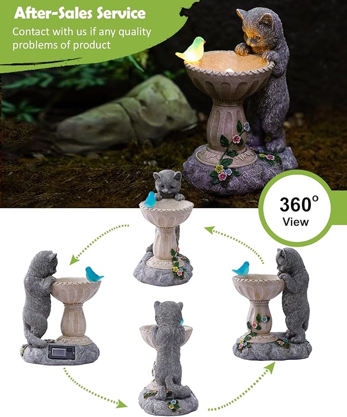 Nacome Solar Cat Birdbath Garden Decor: Outdoor Statues Ornaments for Outside Decorations Yard Art Lawn Porch Patio Balcony - Birthday Gifts Choice for Mom Grandma Women Lover-Ruum Studio Home