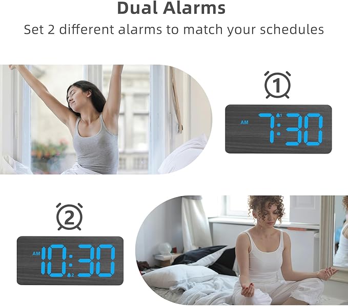 uscce Wooden Digital Alarm Clocks for Bedrooms: Dimmable Dual Alarm Clock with Large Numbers for Bedside Desk - Loud Alarm for Heavy Sleepers with Volume Control - Wood Decor & Gifts-Ruum Studio Home