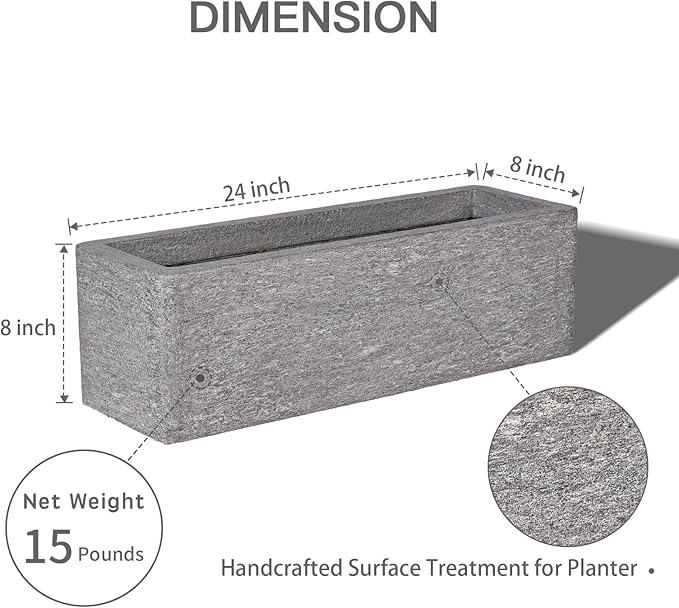 24 Inch Rectangular Concrete Planter,Durable All-Weather Use with Drainage Holes,Large Rectangular Planter for Outdoor Indoor Plants-Ruum Studio Home