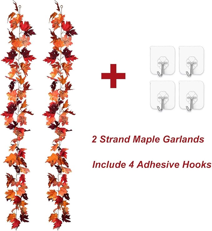 Lvydec 2 Pack Maple Leaves Fall Garland - 6ft/Strand Artificial Fall Foliage Garland Colorful Autumn Decoration for Home Wedding Party Thanksgiving-Ruum Studio Home