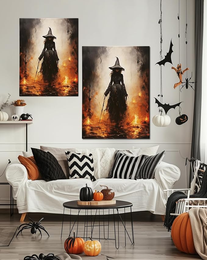 Halloween Canvas Wall Art - Vintage Witche Poster, Gothic Dark Academia Wall Decor, Spooky Halloween Decor for Living Room, Bedroom & Bathroom, Framed Fall Decorations Indoor-Ruum Studio Home