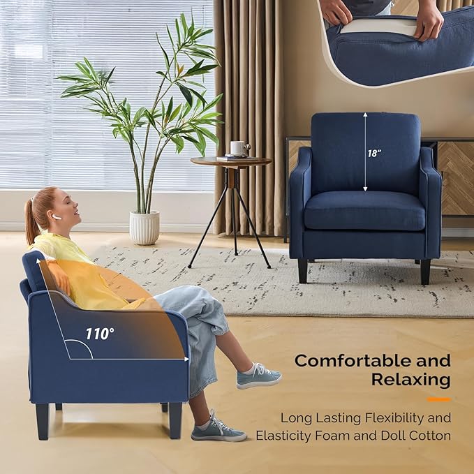 VINGLI Modern Accent Chairs Set of 2, Blue Living Room Chairs Comfy Armchair for Bedroom, Upholstered Sofa Chair Reading Chair for Small Spaces, Apartment, Waiting Room-Ruum Studio Home