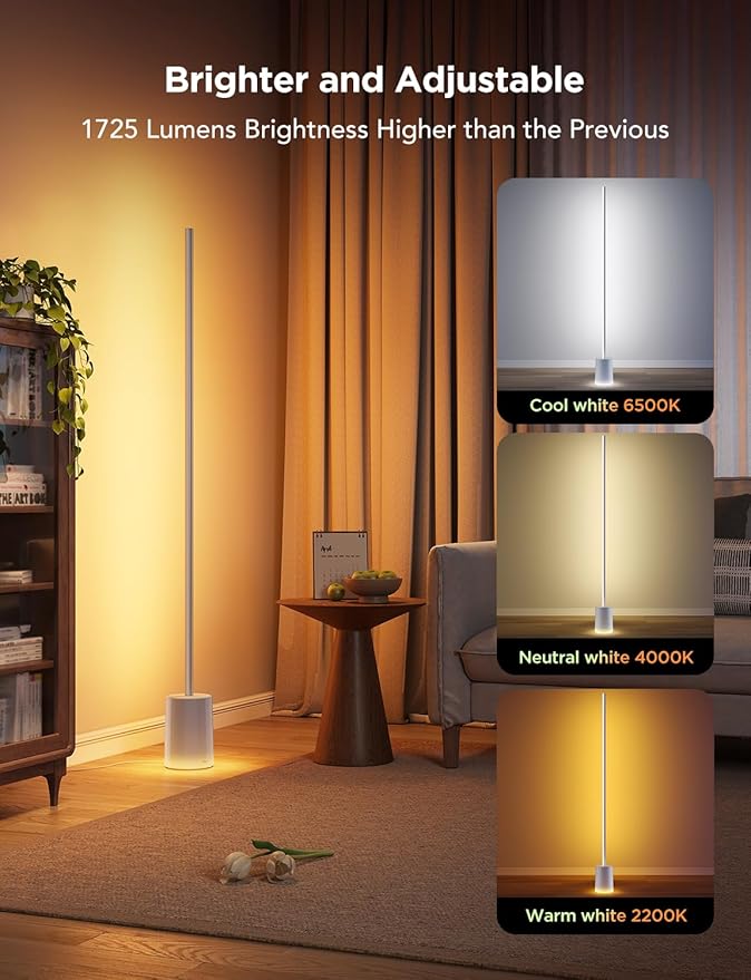 Govee Floor Lamp 2 with Matter, RGBIC, Warm Cool White LED, Alexa Compatible, 1725lm, Music Sync, Scene Modes, Smart Floor Lamp for Living Room, Bedroom, Silver(1 Pack)-Ruum Studio Home