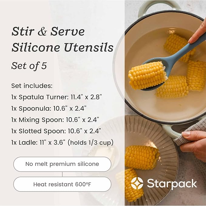 Starpack 'Stir & Serve' Silicone Cooking Utensils Set (5 Pcs) - Kitchen Utensil Set Heat Resistant to 600°F - Kitchen Utensils for Nonstick Cookware - Silicone Utensil Set for Mixing & Cooking-Ruum Studio Home