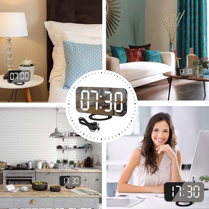 Digital Clock Large Display, LED Alarm Electric Clocks Mirror Surface for Makeup with Diming Mode, 3 Levels Brightness, Dual USB Ports Modern Decoration for Home Bedroom Decor-Black-Ruum Studio Home