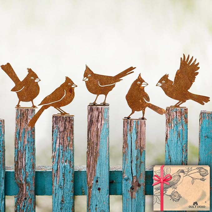 5PCS Rusty Birds Decoration, Garden Decor Spring Decorations Outdoor, Metal Birds Yard Decor Perfect Yard Art and Large Outdoor Ornaments, Cardinal Gifts，Metal Bird Silhouette Statues-Ruum Studio Home