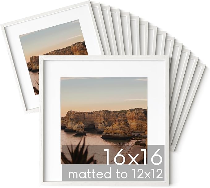 HAUS AND HUES Square Picture Frames - Set of 15, Wooden 16x16 Frames with Mat, White Oak Finish-Ruum Studio Home
