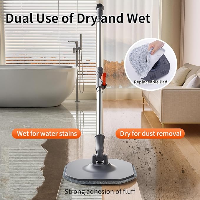 Spin Mop and Bucket Set with Separate Dirty and Clean Water,360° Self Cleaning Mop and Bucket System with Widened Foldable Handle,2 Replaceable Mop Pads,Square Mops for Floor Tile Marble Wall Cleaning-Ruum Studio Home