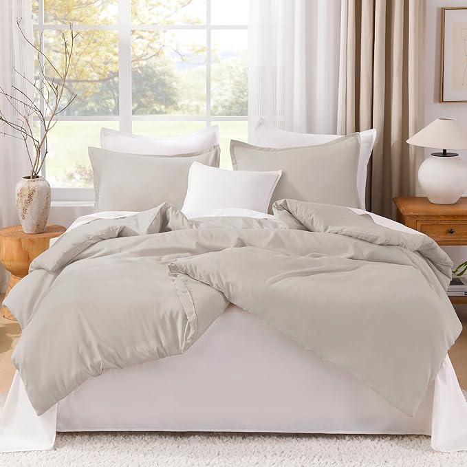 Litanika Linen Grey Comforter Set California King Size, 3 Pieces Cal King Lightweight Solid Bedding Comforter Set, All Season Fluffy Bed Set (104x96In Comforter & 2 Pillowcases)-Ruum Studio Home