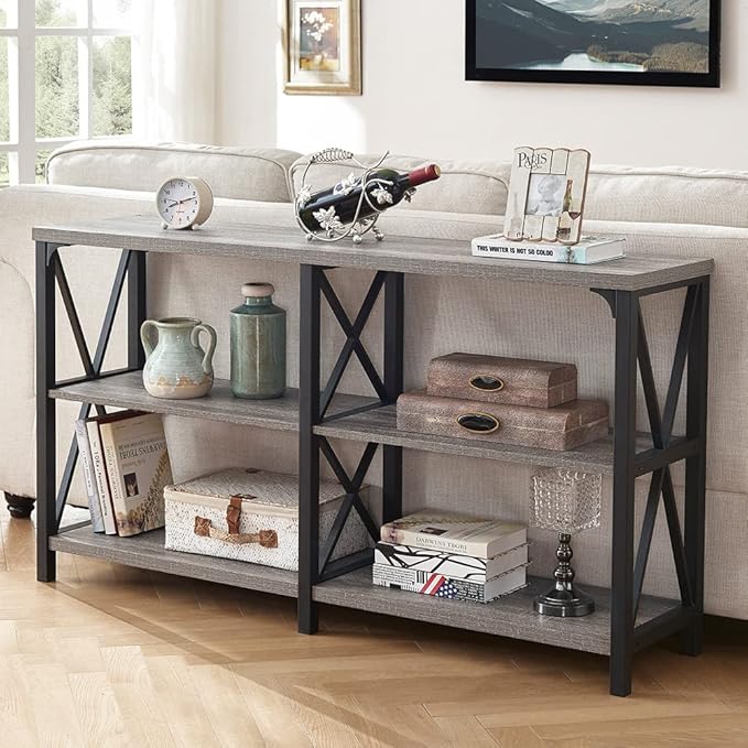 LVB Farmhouse Sofa Table, Rustic Console Table for Living Room, Entryway Table with Storage, Hallway Entry Table for Foyer, Light Grey Oak, 47 Inch-Ruum Studio Home