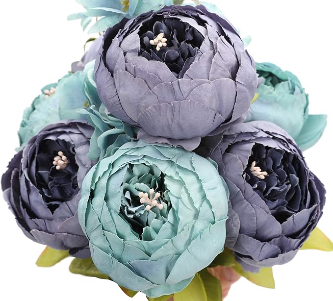 Duovlo Fake Flowers Vintage Artificial Peony Silk Flowers Wedding Home Decoration,Pack of 1 (New Grey Blue)-Ruum Studio Home