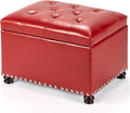 Joveco Leather Storage Ottoman, 24" Rectangle Square Bench Foot Rest Stool for Bedroom Living Room, Red-Ruum Studio Home