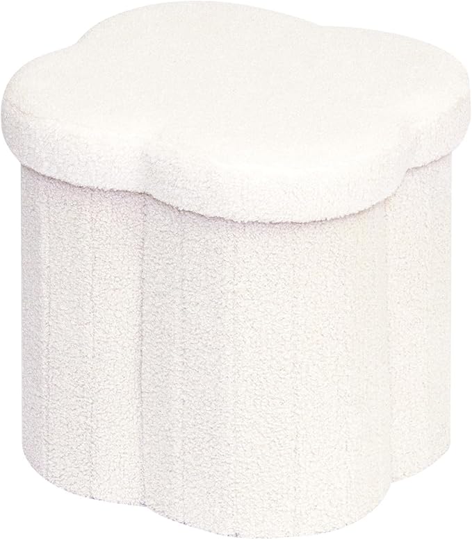 B FSOBEIIALEO Storage Ottoman Cube, Flowers Shaped Ottomans with Storage Foot Stool Footrest, Boucle Ottoman Seat for Dorm Room, Faux Teddy Fur, Cream White 15"x15"x15"-Ruum Studio Home