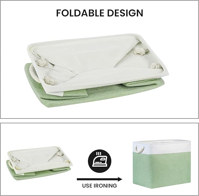 Bidtakay Large Storage Baskets for Nursery Toy Organizer Collapsible Organizing Baskets 17x12x15 In Green Canvas Bins for Organizing Set of 2 Clothes Decorative Baskets for Home Office Room Decor-Ruum Studio Home