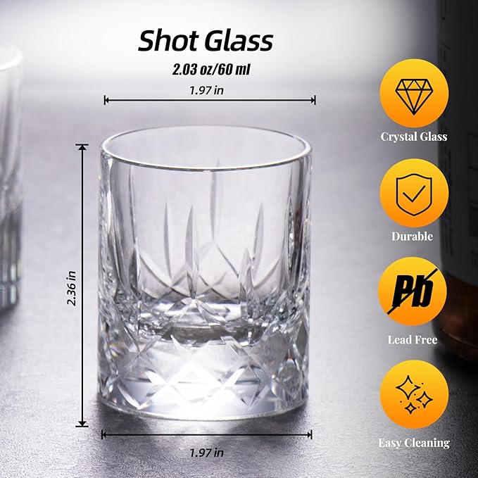 KAMMAK Crystal Whiskey Glasses Set of 2, Handcrafted 2.03oz Old Fashioned Glasses Stemless, Luxury Liquor Glasses, Hand Blown Scotch Cup for Women, Men Barware Gift for Cocktail, Bourbon-Ruum Studio Home