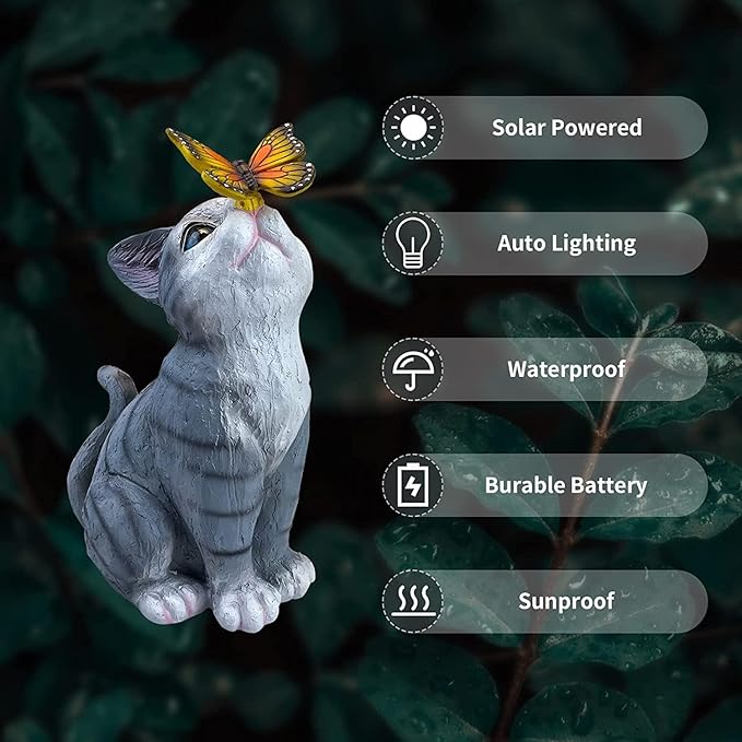 Cat Garden Figurines Outdoor Decor Solar Statue with LED Lights for Patio Lawn Yard Art Decoration Housewarming Garden Gift-Ruum Studio Home