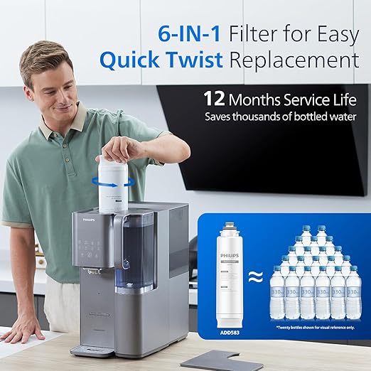 Reverse Osmosis Water Filter Countertop, Philips 40°F Cold Water Countertop RO System 6 Stage Filtration with UV Light, Instant Boiling Water 6 Temperature Settings NSF/ANSI 372 Certified, TDS Monitor-Ruum Studio Home