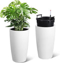 22" Tall Round Planter Set of 2, Self Watering Pots for Indoor Plants, Large Flower Pot Outdoor with Built-in Drainage and a Water Level Monitor, for Patio, Porch, Living Room, or Home Office, White-Ruum Studio Home