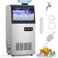 Commercial Ice Maker Machine 130 LBS/24H, 45 Ice Trays Freestanding & Undercounter Ice Machine Stainless Steel with 20 LBS Ice Storage Capacity, Ice Maker with Water Line and Filter, Dual Water Inlet-Ruum Studio Home