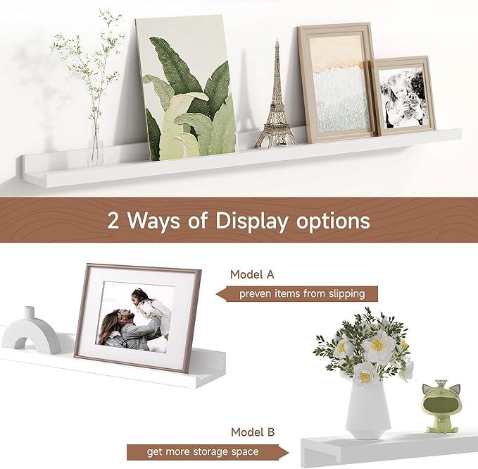 Picture Ledge Shelf for Wall, Floating Shelves Set of 4, 36 Inch Long Nursery Book Shelves for Toys Storage, Kids Bookshelf Wall Mounted for Books Photo Frames, White-Ruum Studio Home