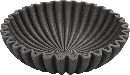 Large Decorative Bowl, Modern Handicraft Bowls for Home Decor, Decorative Fruit Bowl for Kitchen, Ruffle Bowl Decor, Stylish Key bowl for Entry Table, Artificial Stone Black-Ruum Studio Home