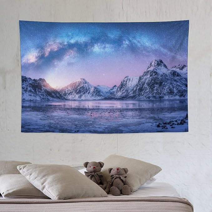 HZOHNAGO Mountain Tapestry Aurora Snow Mountain Sunset Pattern Printed Wall Tapestry Wall Hanging for Bedroom Living Room Dorm 60" W x 40" H-Ruum Studio Home