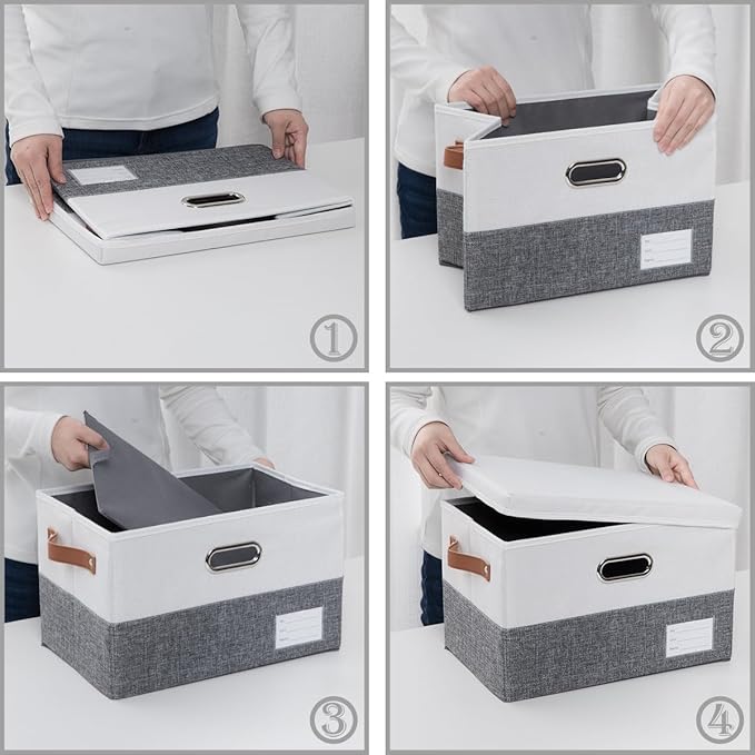PRANDOM Foldable Storage Bins with Lids [3-Pack] Fabric Collapsible Storage Boxes Baskets Cubes Containers with Handles for Closet Living Room Bedroom (Grey & White 14.9x9.8x9.8'')-Ruum Studio Home