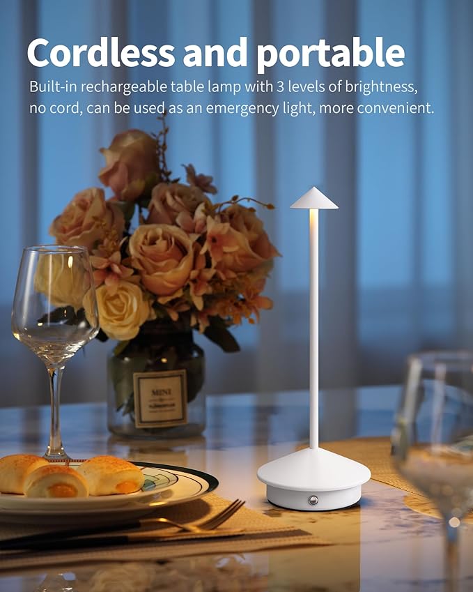 Modern Cordless Table Lamp Set of 2, Portable LED Desk Lamps, 5000mAh Rechargeable Battery Operated Lighting for Bedroom Dining Room Restaurant Coffee Shop Camping Night Light (White)-Ruum Studio Home