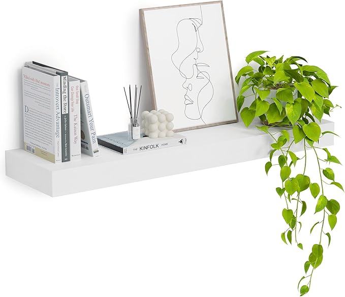 Heimlove 12" Deep Floating Shelves, 36 x 12 Inch Wall Mounted Long Floating Shelf with Invisible Brackets, for Home Decor, Bedroom, Kitchen, Living Room, Bathroom - 1 Pack, White-Ruum Studio Home