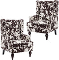 DUOMAY Tufted Accent Chair Set of 2, Modern Upholstered Wingback Side Arm Chair for Living Room Bedroom with Wood Legs, Comfy Reading Guest Chair for Office, Milk Cow/Brown-Ruum Studio Home