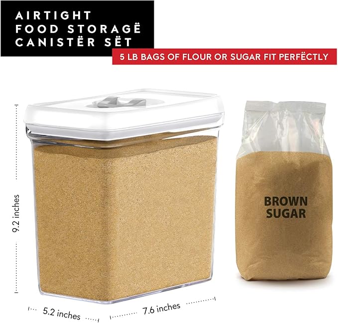 DWËLLZA KITCHEN Large Airtight Food Storage Containers - Clear Plastic Bulk Food Pantry & Kitchen Storage Containers for Flour, Sugar and Baking Supplies 4 Pcs. BPA-Free, Keeps Fresh & Dry (White)-Ruum Studio Home