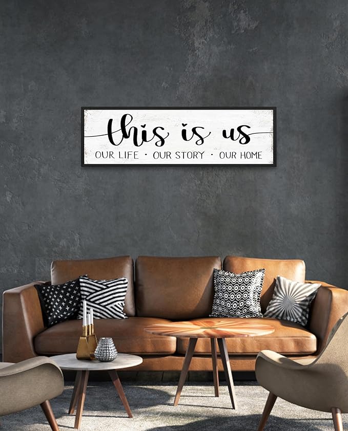 This is Us Sign Wall Decor: Family Wall Signs Rustic Farmhouse Living Room Country House Hanging Framed Wall Plaques,This is Us Our Life Our Story Our Home Quotes Wall Decor 12" x 40"-Ruum Studio Home