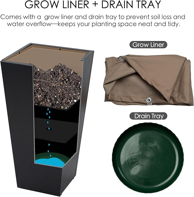 Kozyard 15.4" x 15.4" x 30" Tall Taper Black Metal Planter Flower Plant Pot Indoor Outdoor Planters Steel Flower Pot All-Weather Use with 2 Partition Panels for for Trees, Plants Flowers-Ruum Studio Home