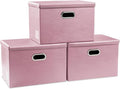 PRANDOM Large Stackable Storage Bins with Lids [3-Pack] Leather Fabric Foldable Storage Boxes Organizer Containers Baskets Cube with Cover for Bedroom Closet Office Nursery Pink (17.7x11.8x11.8)-Ruum Studio Home
